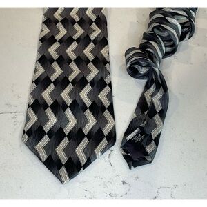Zylos George Machado 100% Imported Silk Tie geometric print Black/gray/white